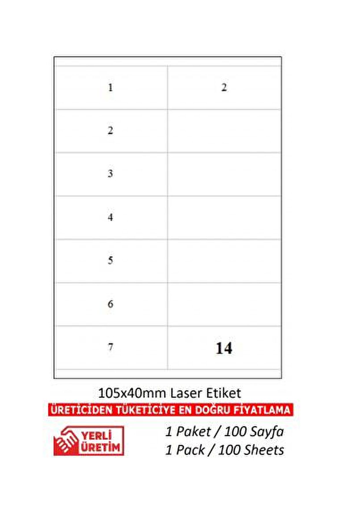 A1Etiket Tw-2614 Ebat 105 x 40 mm Lazer Etiket  A4 Sayfada 14 Etiket